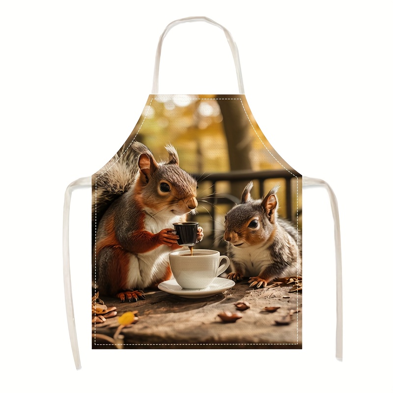 Kitchen Baking Area Ideas - Linen Apron Squirrel Coffee Scene Print
