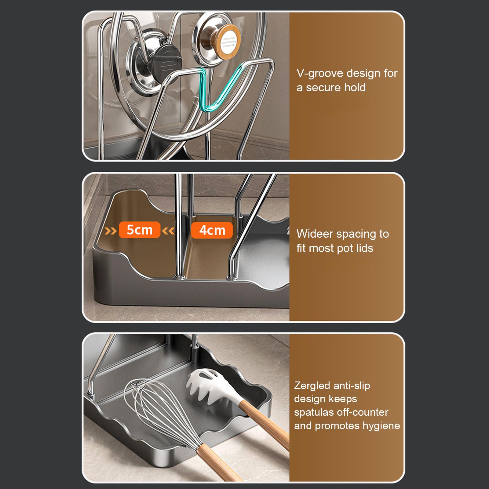 Kitchen Baking Pantry - Pot Cover Holder Rack Vertical Spoon