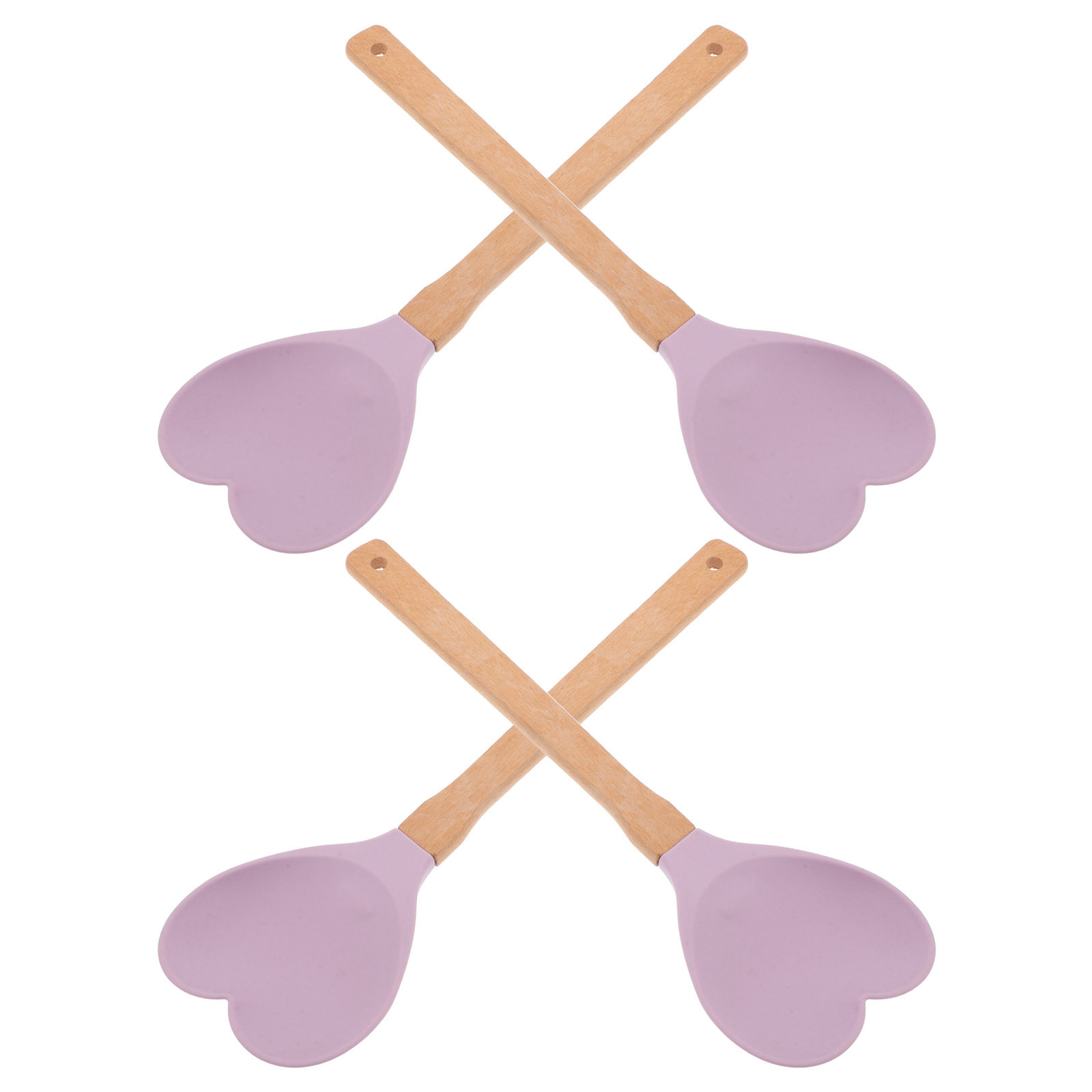 Kitchen Baking Utensils - Heart-Shaped Silicone Spatula Wood Handle Nonstick