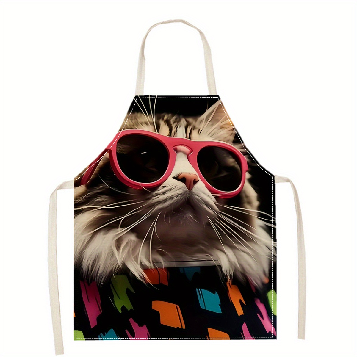 Kitchen Baking Area Ideas - Linen Apron Funny Cat Sunglasses Print