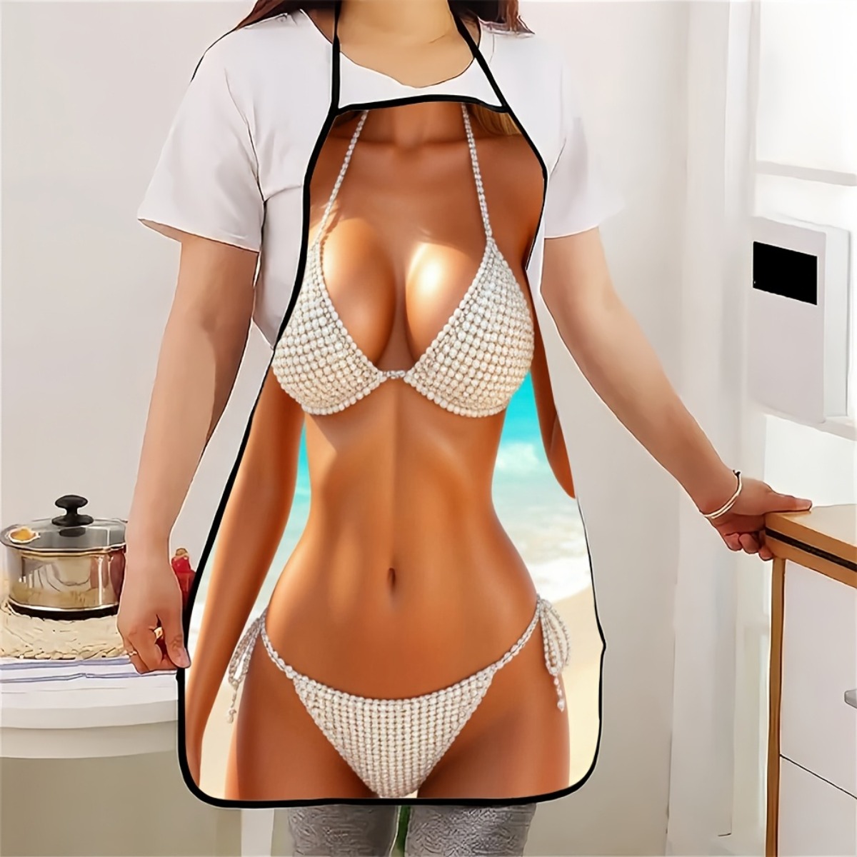 1pc Bikini Print Apron - Fashi - đánh giá và giá Baking Kitchen At Home
