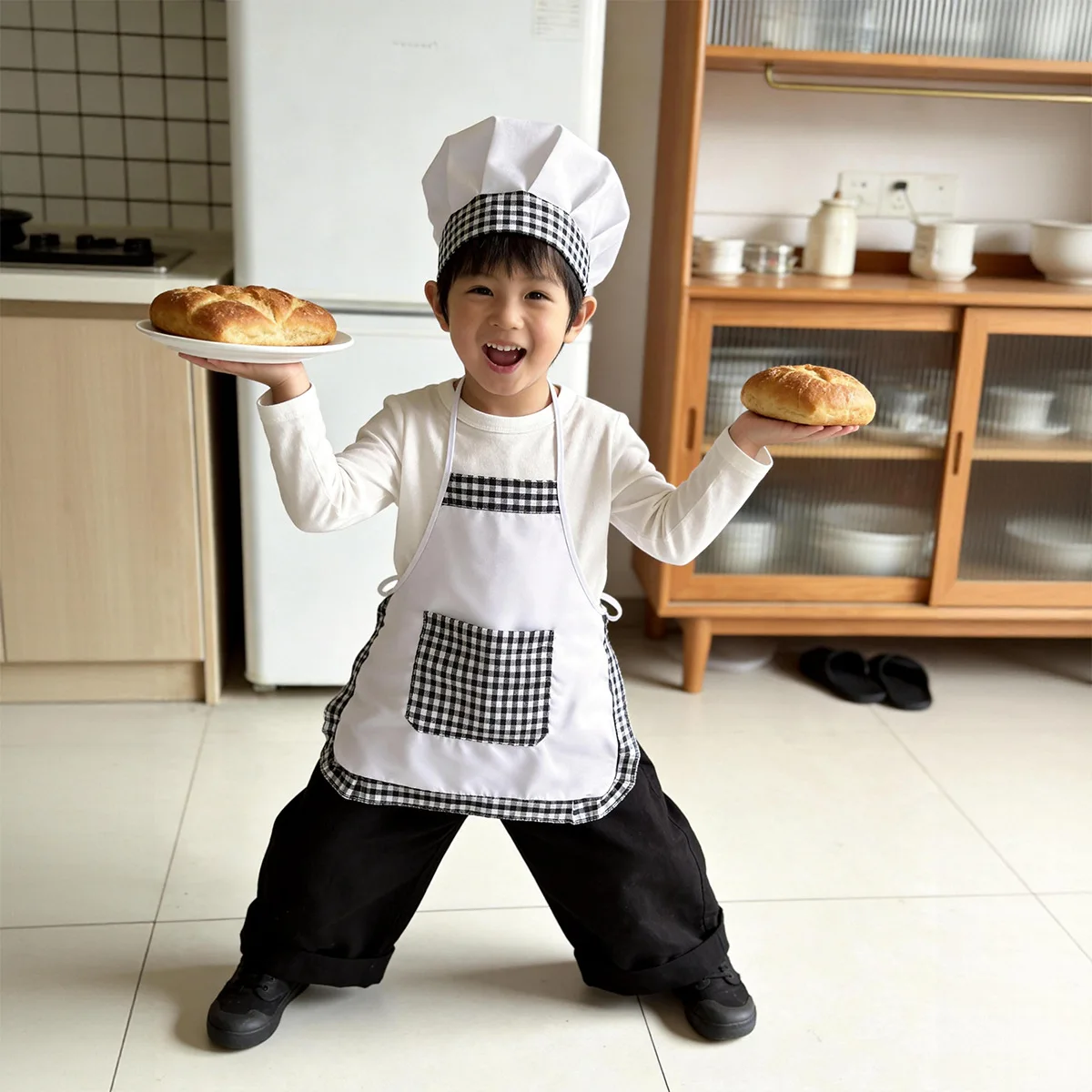 2pcs Plaid Kids Chef Apron and - đánh giá và giá Baking Kitchen Set Up